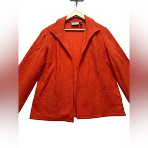 Chicos Women’s Orange 100% Wool Open Front Blazer Jacket Fall Cottage Halloween
